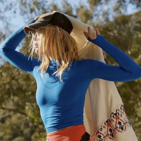 Free People Movement Good Karma High-Neck Layer Top Blue - Picture 1 of 7